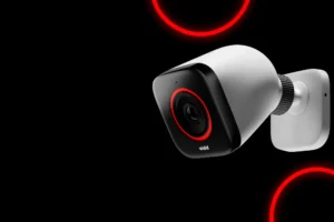 Modern wireless home security camera with night vision and motion detection, designed for smart home integration and professional alarm system installation.